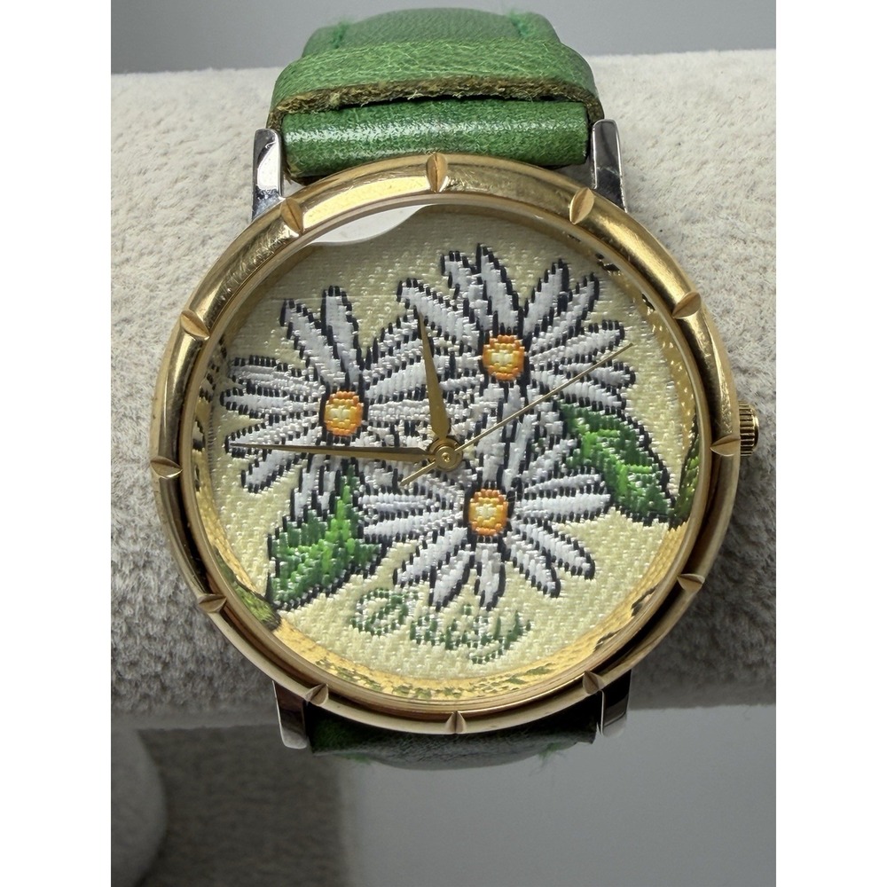 April‎ Daisy Ladies Watch New Battery PL-1001 34MM 7.5" Leather Band Floral Dial
